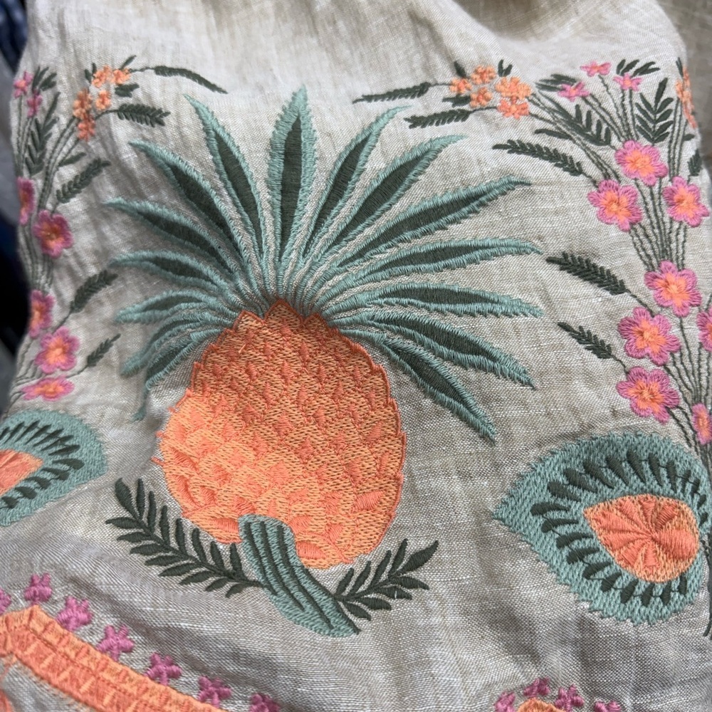 Spartina 449 Floral Embroidered Linen Pineapple Tunic Dress - Pink Tassels - Picture 8 of 8